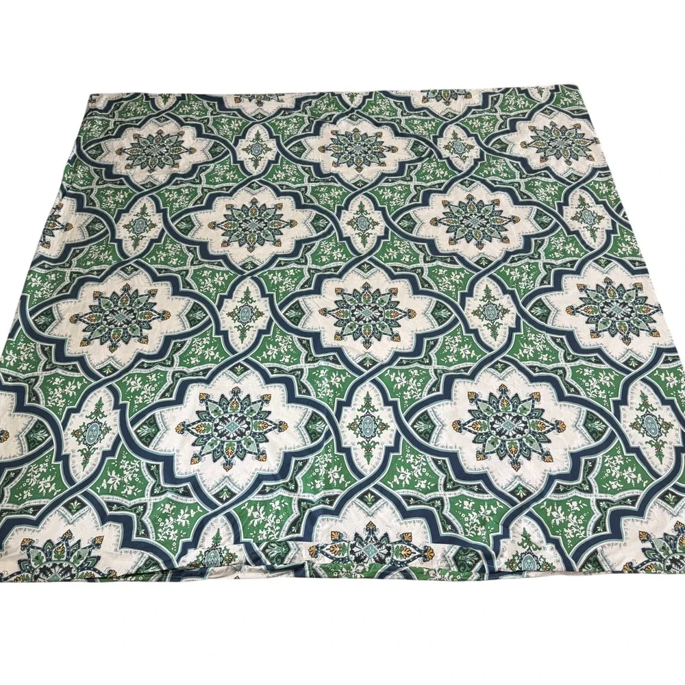 Pottery Barn Full Queen‎ Duvet Cover Organic Cotton Medallion Tile Green Blue